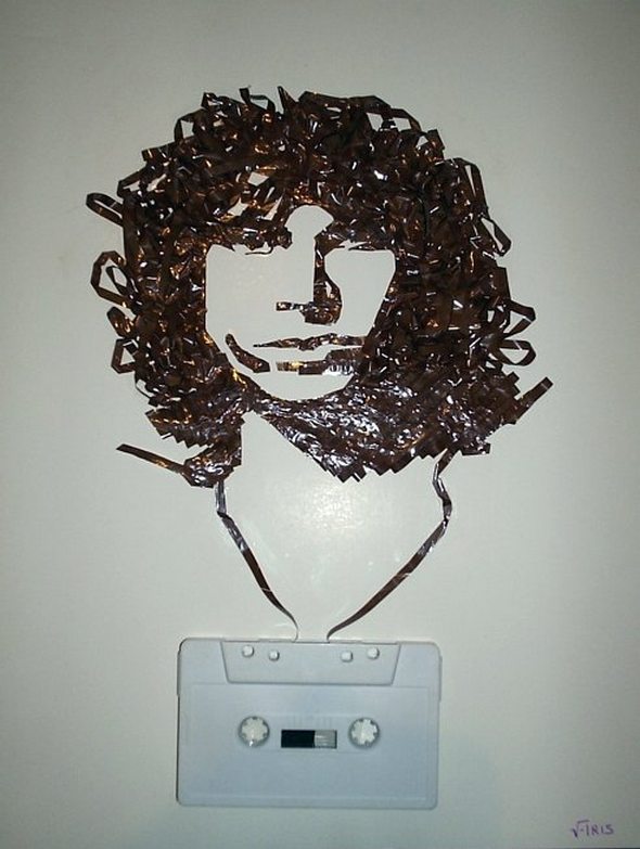 artistic portraits using cassette tapes 01 in Cassette Tape Art: Amazing Black and White Celebrity Portraits