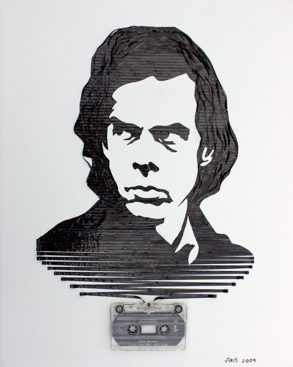 artistic portraits using cassette tapes 02 in Cassette Tape Art: Amazing Black and White Celebrity Portraits