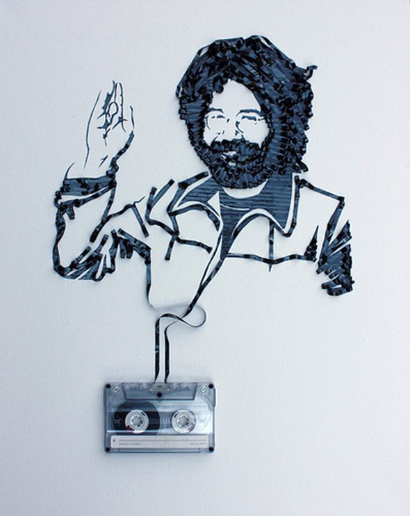 artistic portraits using cassette tapes 08 in Cassette Tape Art: Amazing Black and White Celebrity Portraits