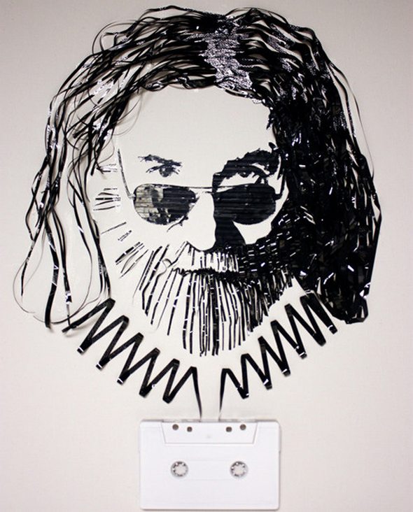 artistic portraits using cassette tapes 09 in Cassette Tape Art: Amazing Black and White Celebrity Portraits