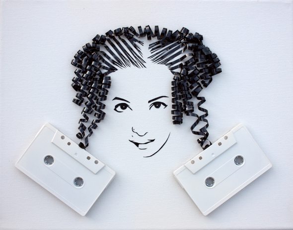 artistic portraits using cassette tapes 13 in Cassette Tape Art: Amazing Black and White Celebrity Portraits
