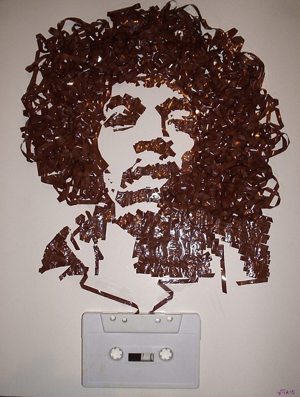 artistic portraits using cassette tapes 14 in Cassette Tape Art: Amazing Black and White Celebrity Portraits