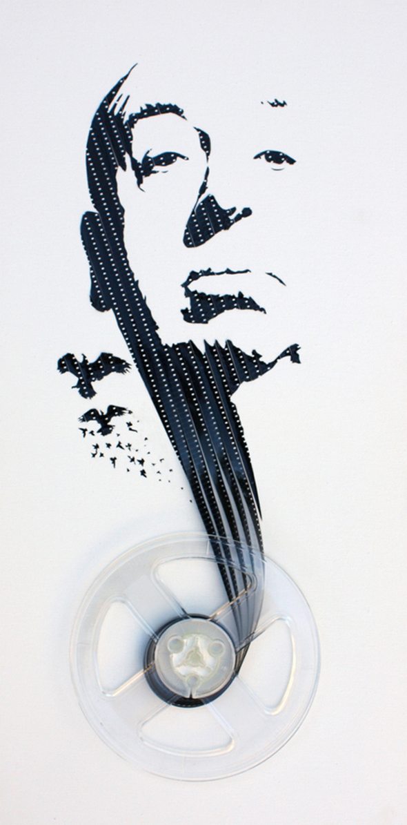 artistic portraits using cassette tapes 15 in Cassette Tape Art: Amazing Black and White Celebrity Portraits