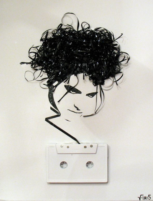 artistic portraits using cassette tapes 16 in Cassette Tape Art: Amazing Black and White Celebrity Portraits