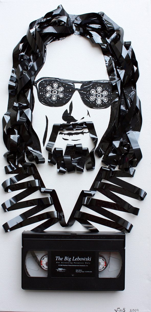 artistic portraits using cassette tapes 17 in Cassette Tape Art: Amazing Black and White Celebrity Portraits
