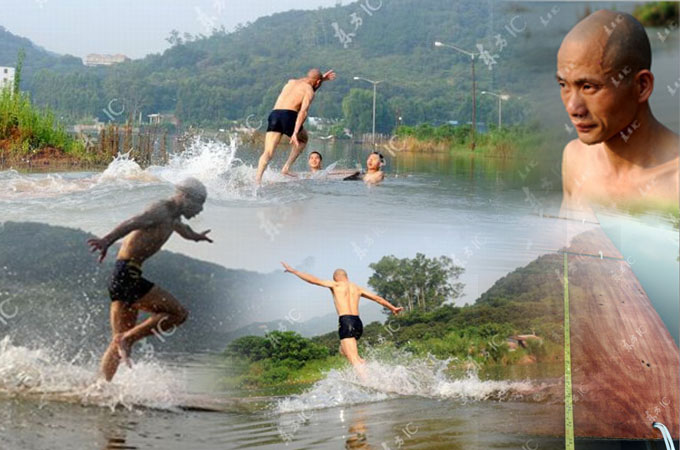 gliding on water by monk 00 in Gliding on Water (Qing Gong) Performed by Monk of South Shaolin Temple