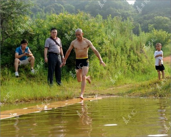 gliding on water by monk 05 in Gliding on Water (Qing Gong) Performed by Monk of South Shaolin Temple