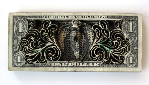 one dollar art by campbell 14 in One Dollar Art: Laser cut Money Made Worthless Gained Artistic Value