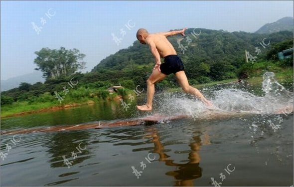 gliding on water by monk 02 in Gliding on Water (Qing Gong) Performed by Monk of South Shaolin Temple