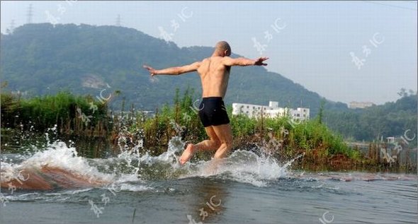 gliding on water by monk 03 in Gliding on Water (Qing Gong) Performed by Monk of South Shaolin Temple